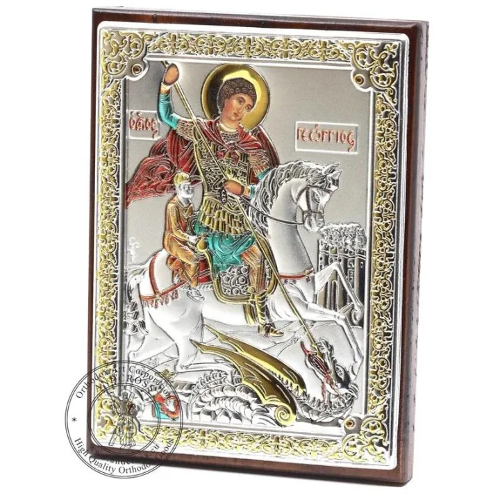 St George the Victorious icon in a silver- and gold-plated cover, 8 x 11 cm