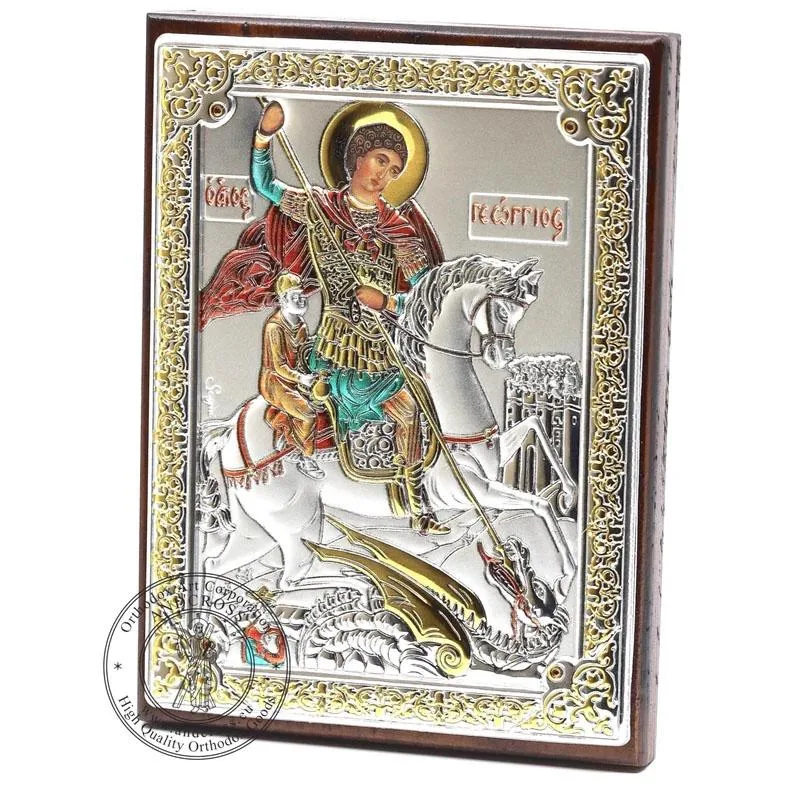 St George the Victorious icon in a silver- and gold-plated cover, 8 x 11 cm