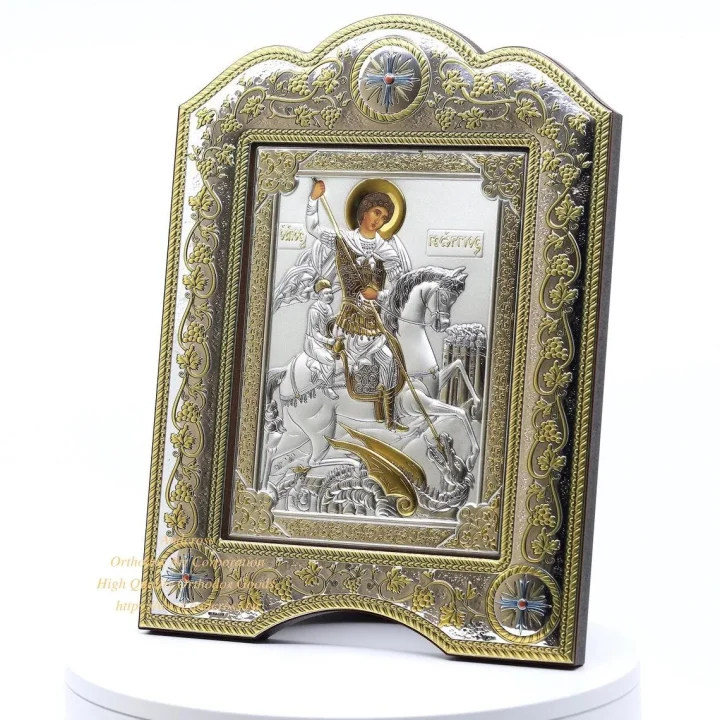 Silver-plated icon of St George the Victorious, 21 x 28 cm