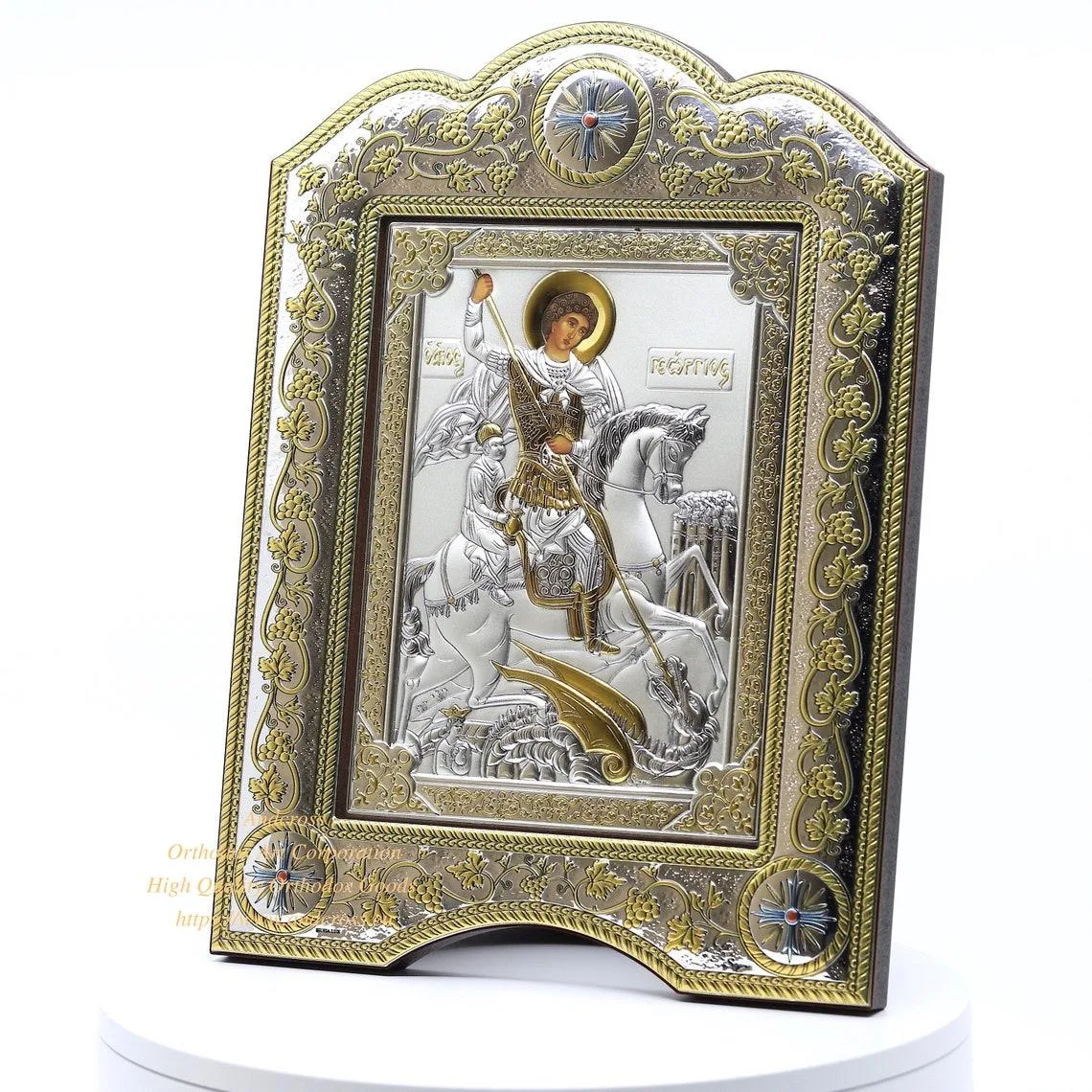 Silver-plated icon of St George the Victorious, 21 x 28 cm