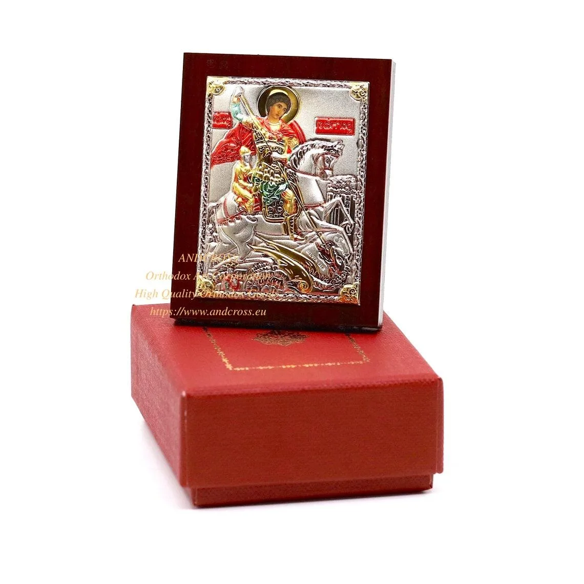 Small silver-plated St George the Victorious icon, 6.4 x 5 cm