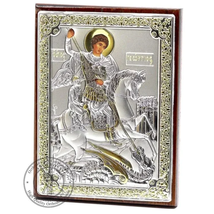 Silver-plated icon of St George the Victorious, 8 x 11 cm