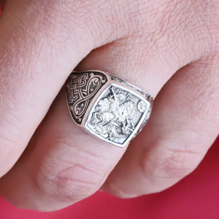 Sterling silver signet ring with St George the Victorious