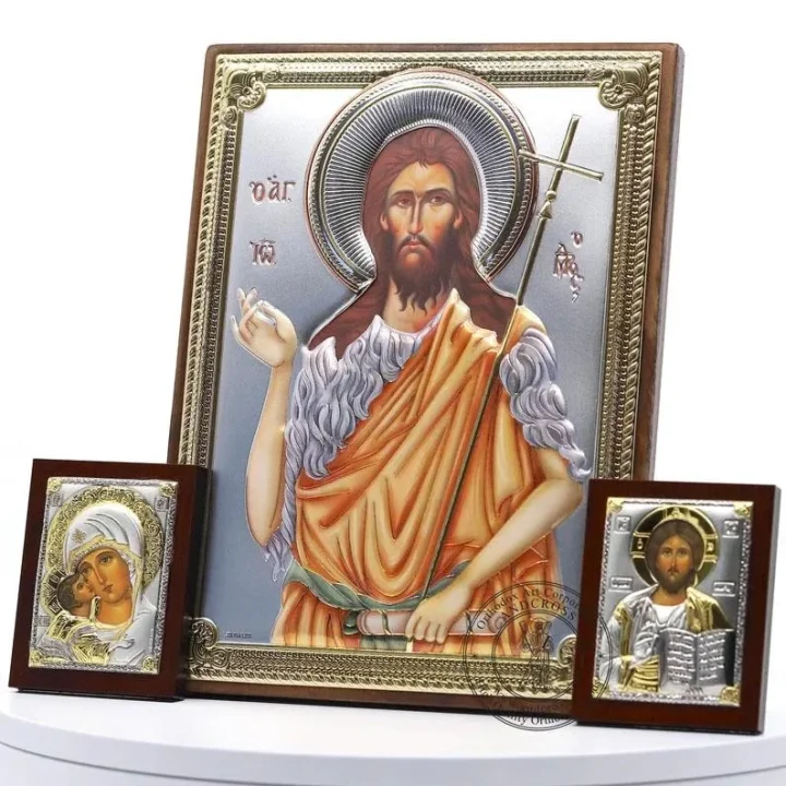 Set with a silver-plated St John the Baptist icon and two small icons