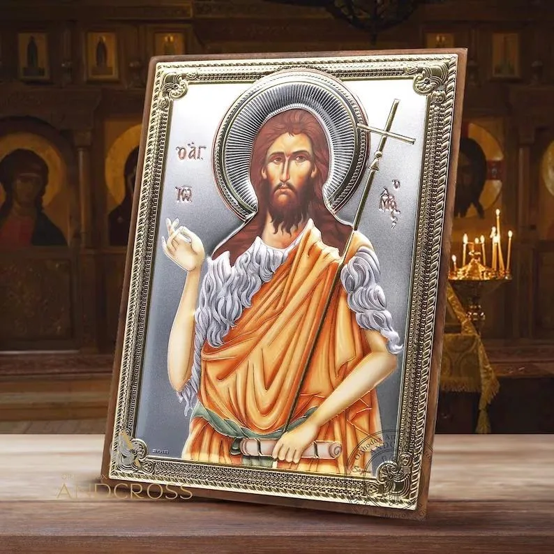 Посеребренная икона Иоанна Предтечи в подарочной коробке, 13 x 18 см