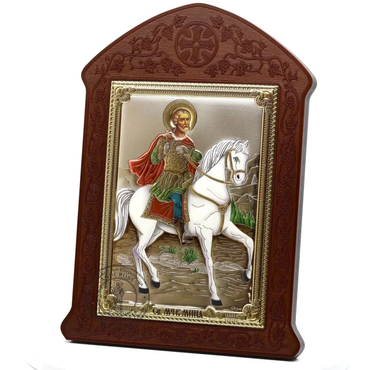 Silver-plated icon of the Great Martyr St Mina