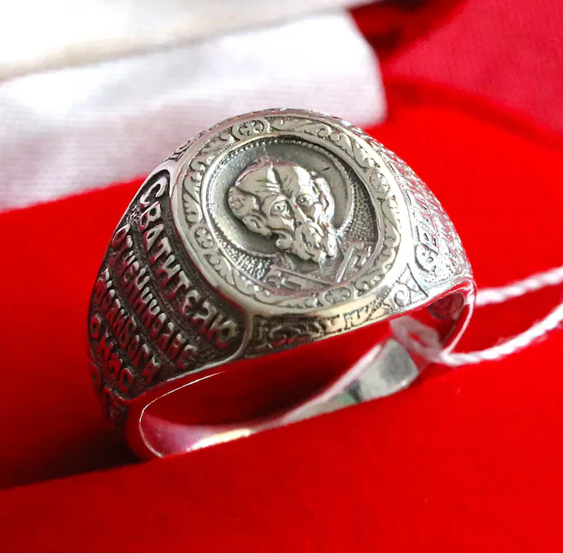 Sterling silver ring with an icon of St Nicholas the Wonderworker