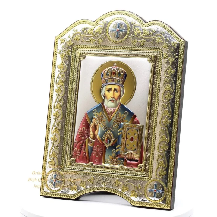 Silver-plated St Nicholas icon in a gift box, 21 x 28 cm