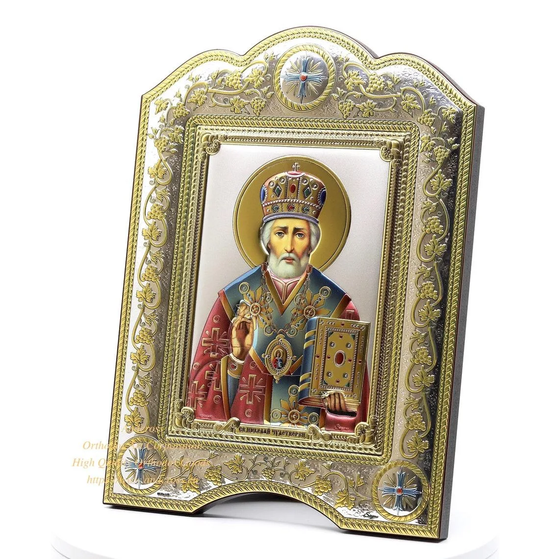 Silver-plated St Nicholas icon in a gift box, 21 x 28 cm