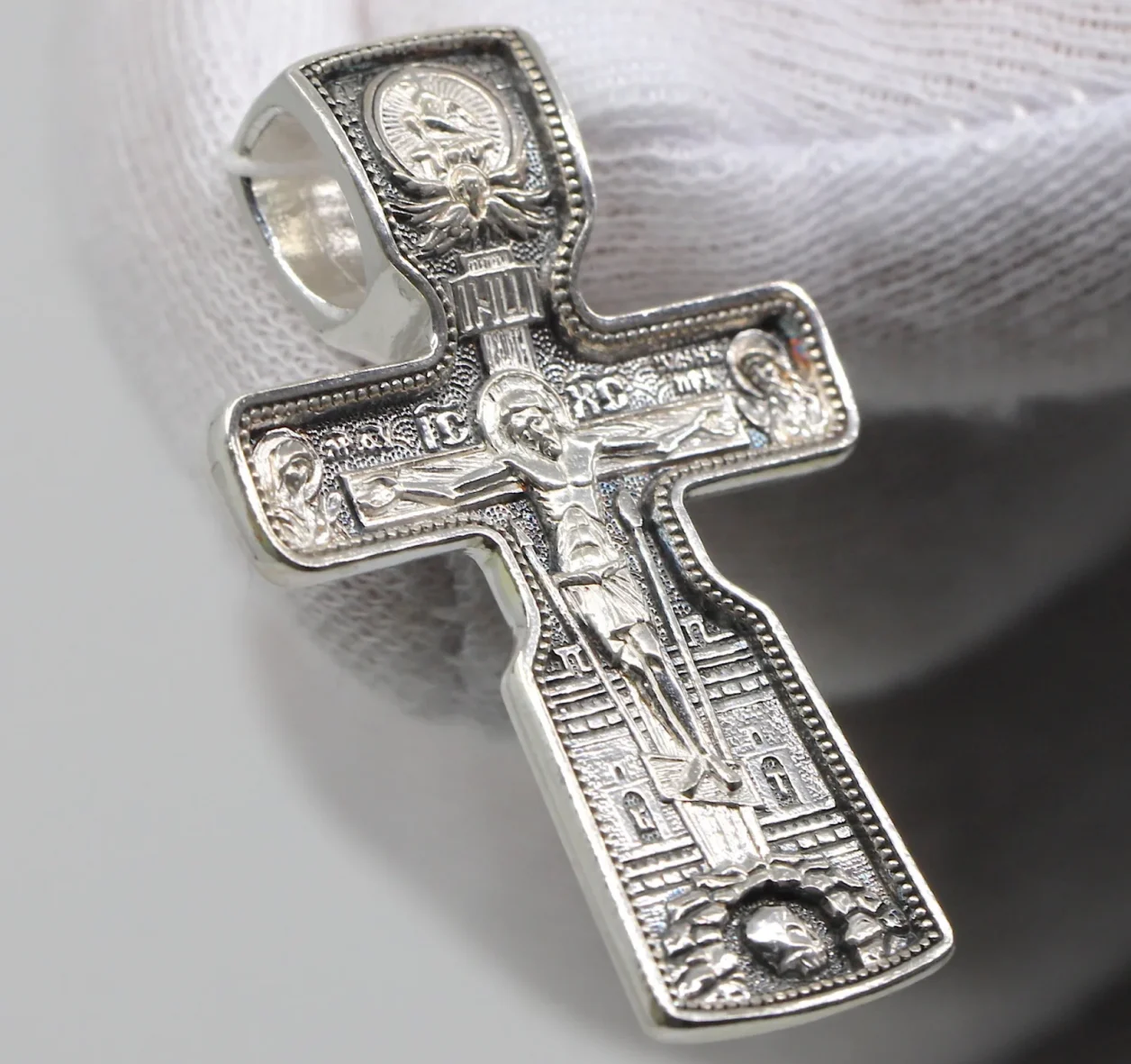 Sterling silver Orthodox cross with St Nicholas the Wonderworker