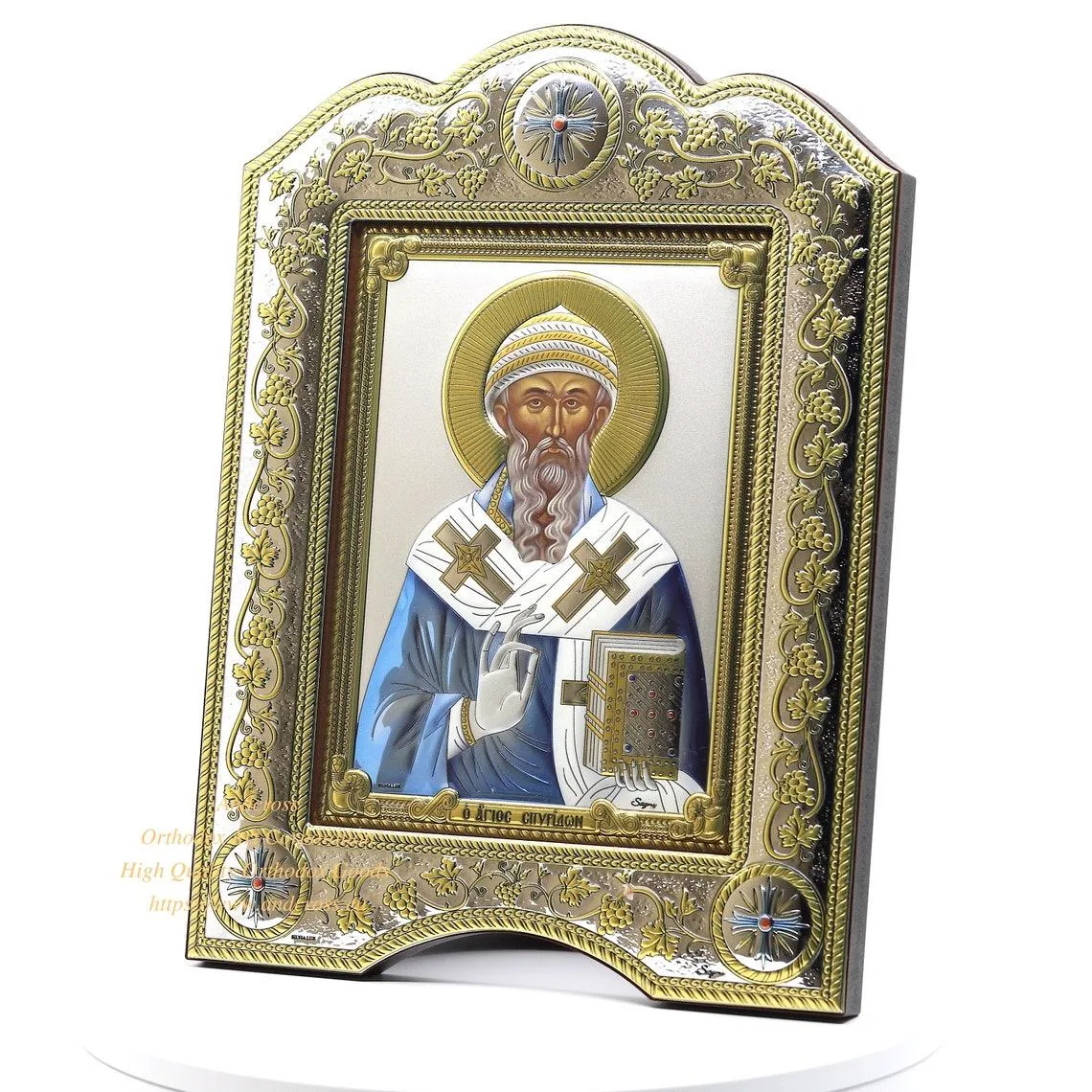 Silver-plated icon of St Spyridon of Trimythous, 21 x 28 cm