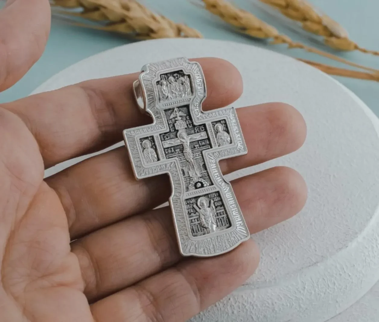 Sterling silver Orthodox cross with Sts Boris and Gleb, back