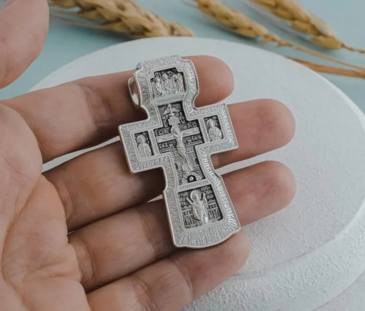 Sterling silver Orthodox cross with Sts Boris and Gleb, back