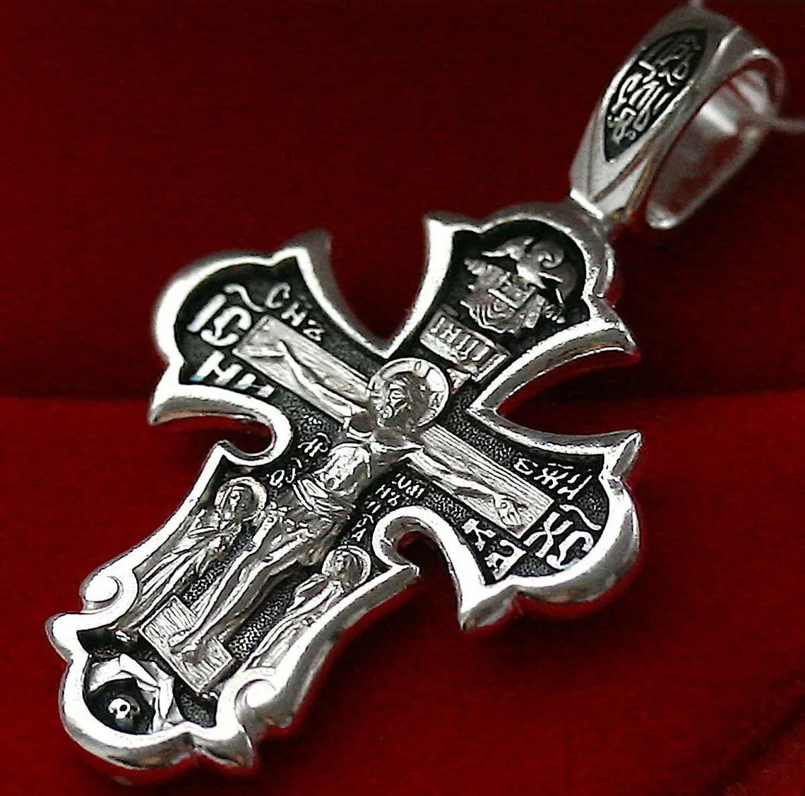 Sterling silver Orthodox cross with Sts Faith, Hope, Love and Sophia, back