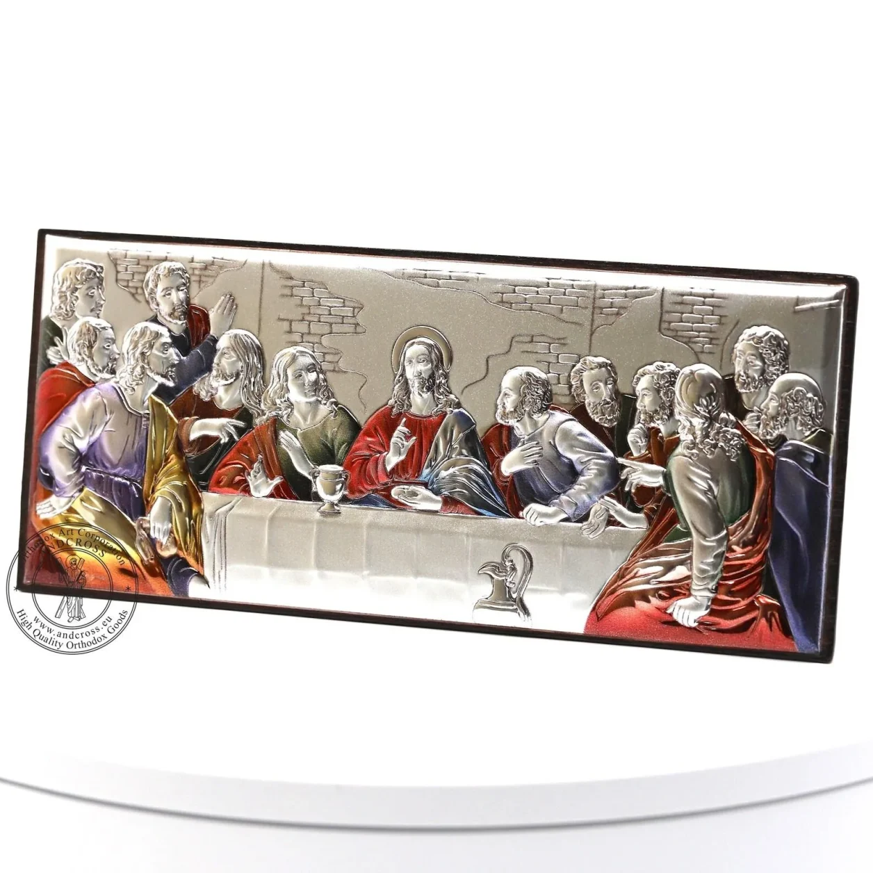 Coloured Last Supper icon with a silver-plated cover, 17 x 7.3 cm