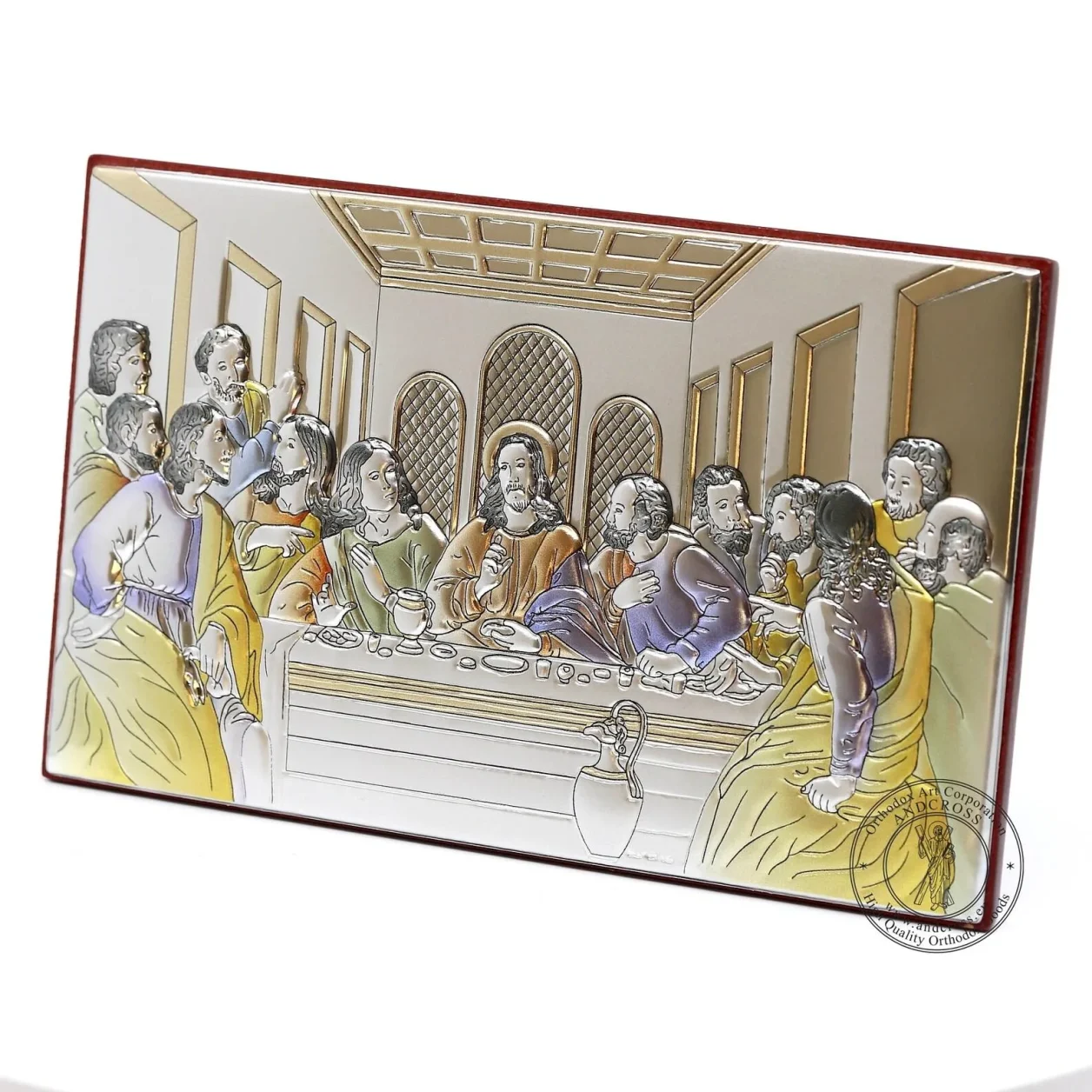 Last Supper icon with a silver-plated and enamelled cover, 10 x 16.5 cm