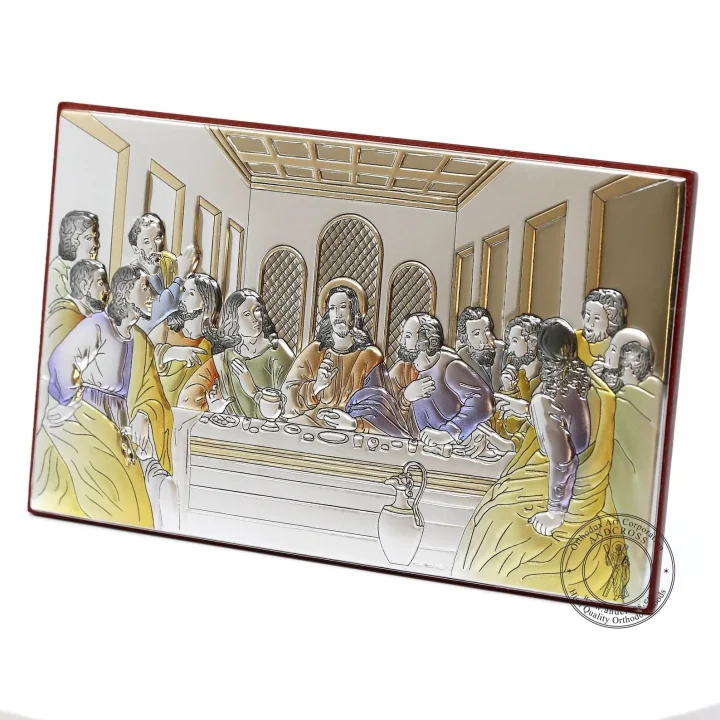 Last Supper icon with a silver-plated and enamelled cover, 10 x 16.5 cm