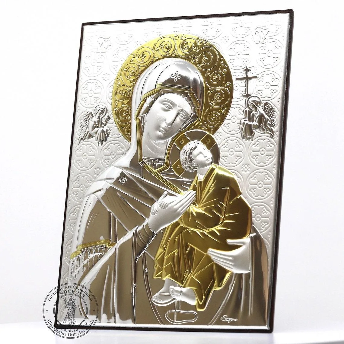 Theotokos of the Passion icon in a silver- and gold-plated cover, 13 x 18 cm