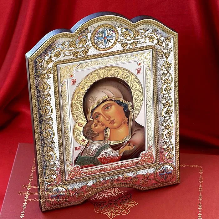 Silver-plated icon of the Vladimir Mother of God, 21 x 28 cm