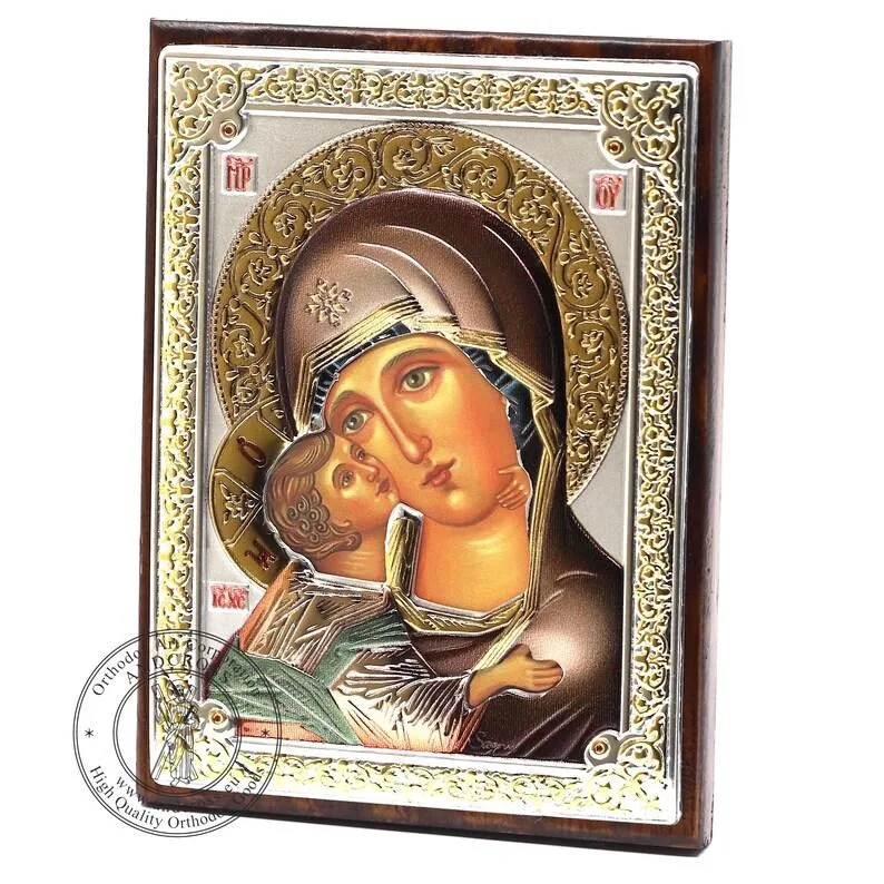 Silver-plated Vladimir Mother of God icon in a gift box, 8 x 11 cm